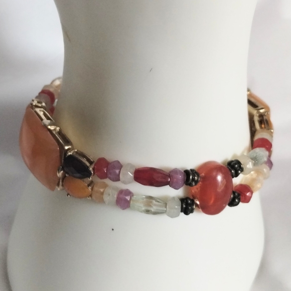 Vtg Monet Signed Stones Open Back Stretch Bracelet - Picture 4 of 5